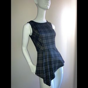 WHBM Sleeveless Asymmetrical Stretch Plaid Peplum Top XXS